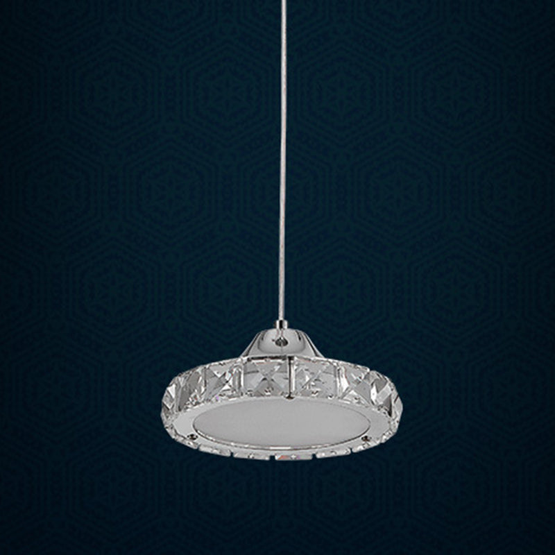 Chrome Finish Circular LED Pendant Modern Crystal Embedded Hanging Ceiling Light