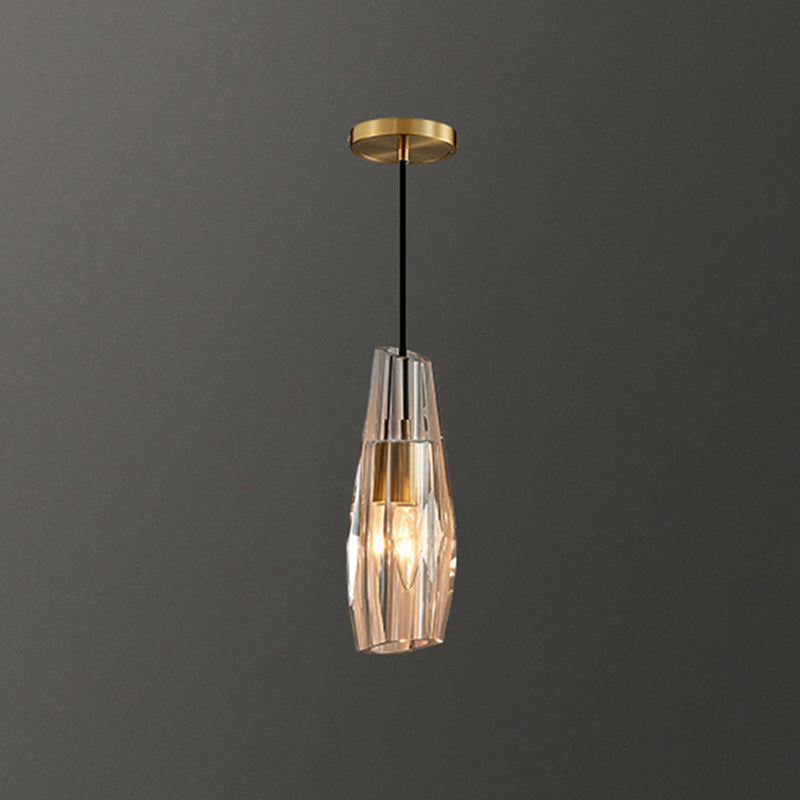Shaded Pendant Light Fixture Simplicity Crystal Block 1-Light Brass Ceiling Light
