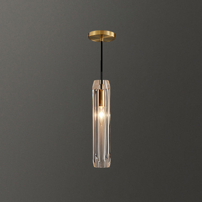 Shaded Pendant Light Fixture Simplicity Crystal Block 1-Light Brass Ceiling Light
