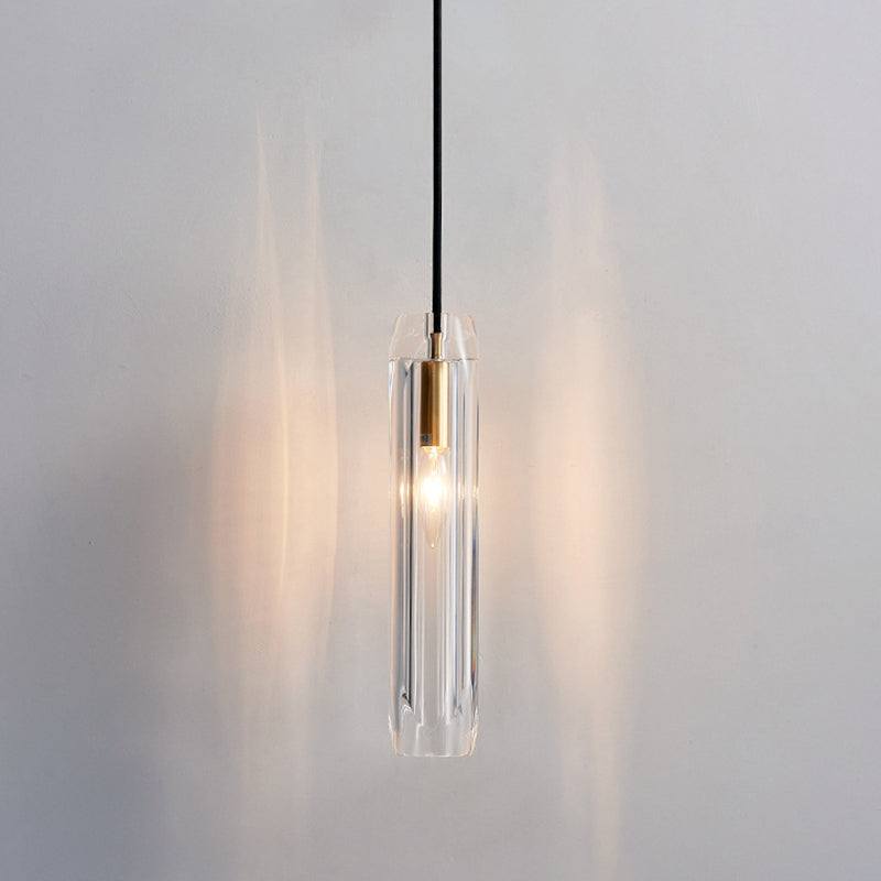Shaded Pendant Light Fixture Simplicity Crystal Block 1-Light Brass Ceiling Light