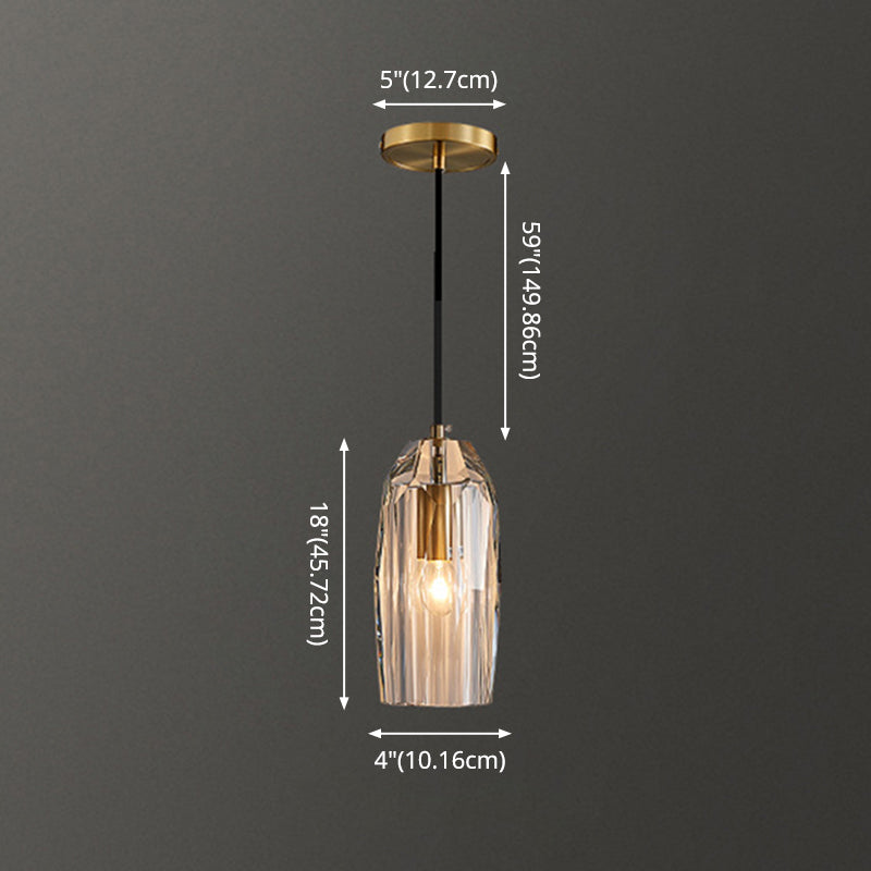 Shaded Pendant Light Fixture Simplicity Crystal Block 1-Light Brass Ceiling Light