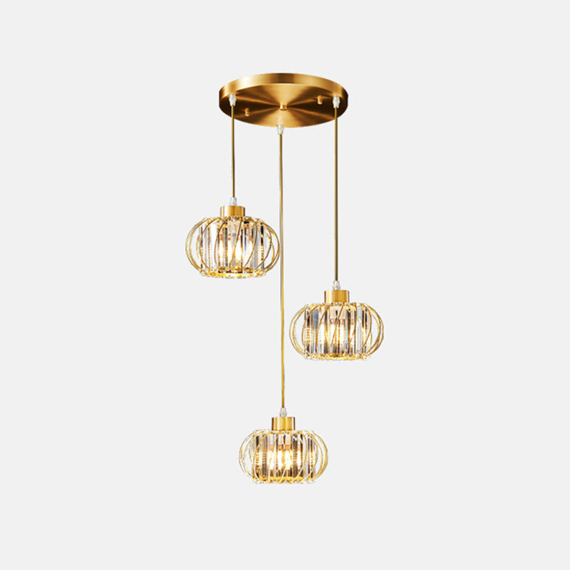 Brass Globe Pendant Light Modern Style Crystal Hanging Ceiling Lantern for Diner