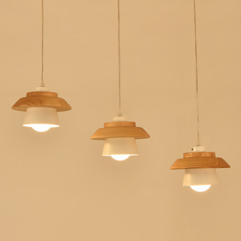 Saucer Cup Dining Room Hanging Lamp Metal and Wood 1 Bulb Nordic Pendant Light Fixture