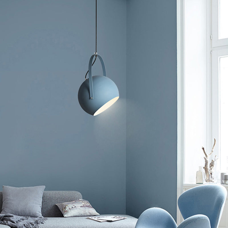 Macaron Dome Pendant Spotlight Metal 1 Head Restaurant Hanging Light Fixture with Arched Handle