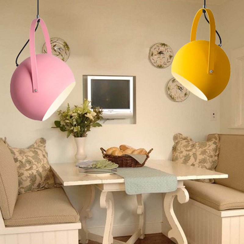 Macaron Dome Pendant Spotlight Metal 1 Head Restaurant Hanging Light Fixture with Arched Handle