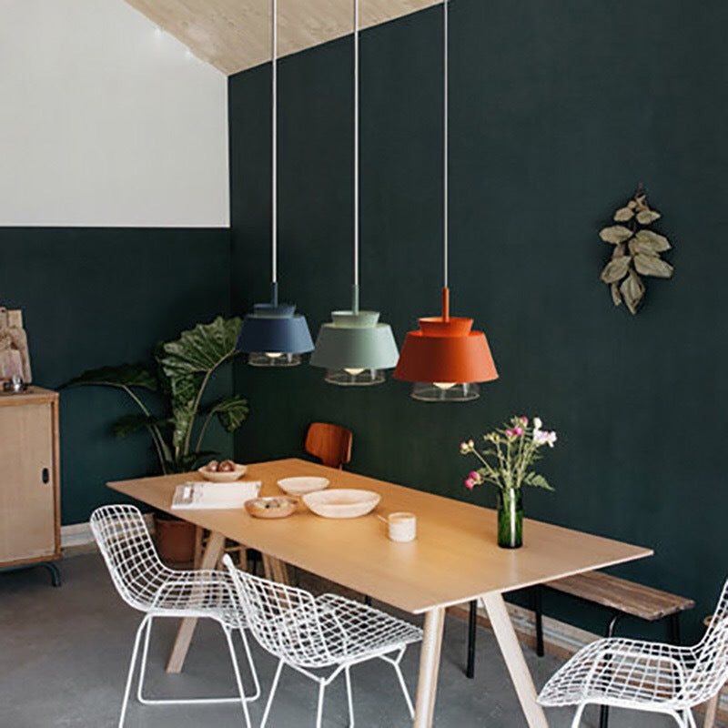 2-Shade Pendulum Light Macaron Metal and Glass 1-Bulb Restaurant Ceiling Pendant Lamp