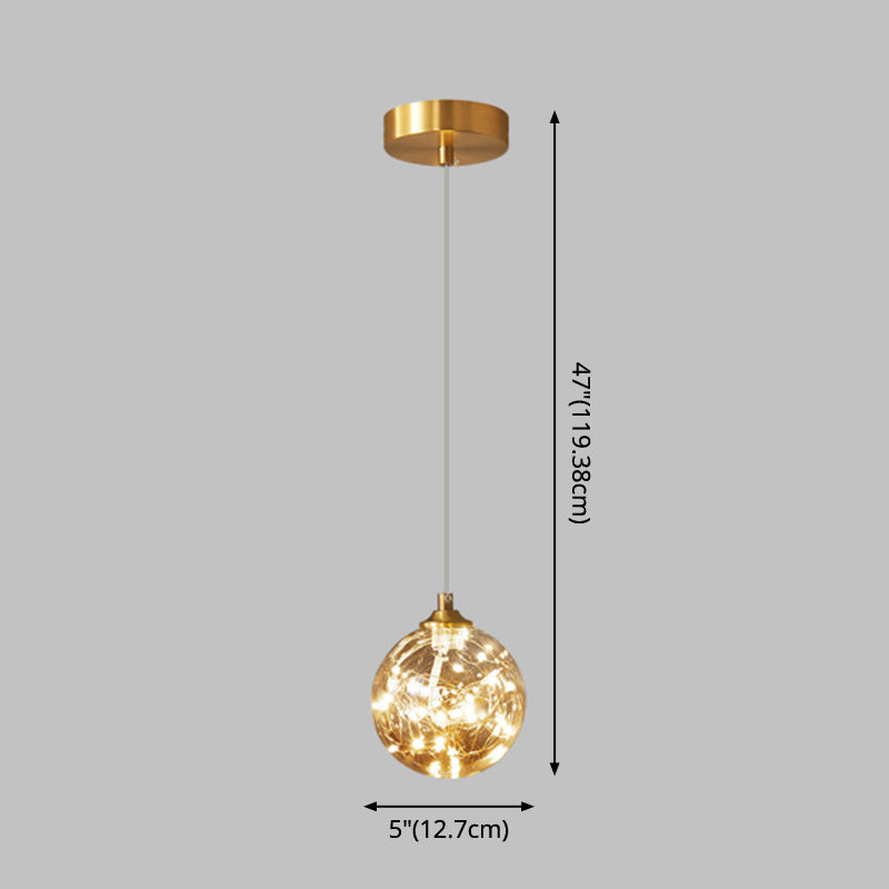 Lámpara de suspensión global de acabado de latón Nordic Amber Glass Led Starry Pends Lighting for Bedroom