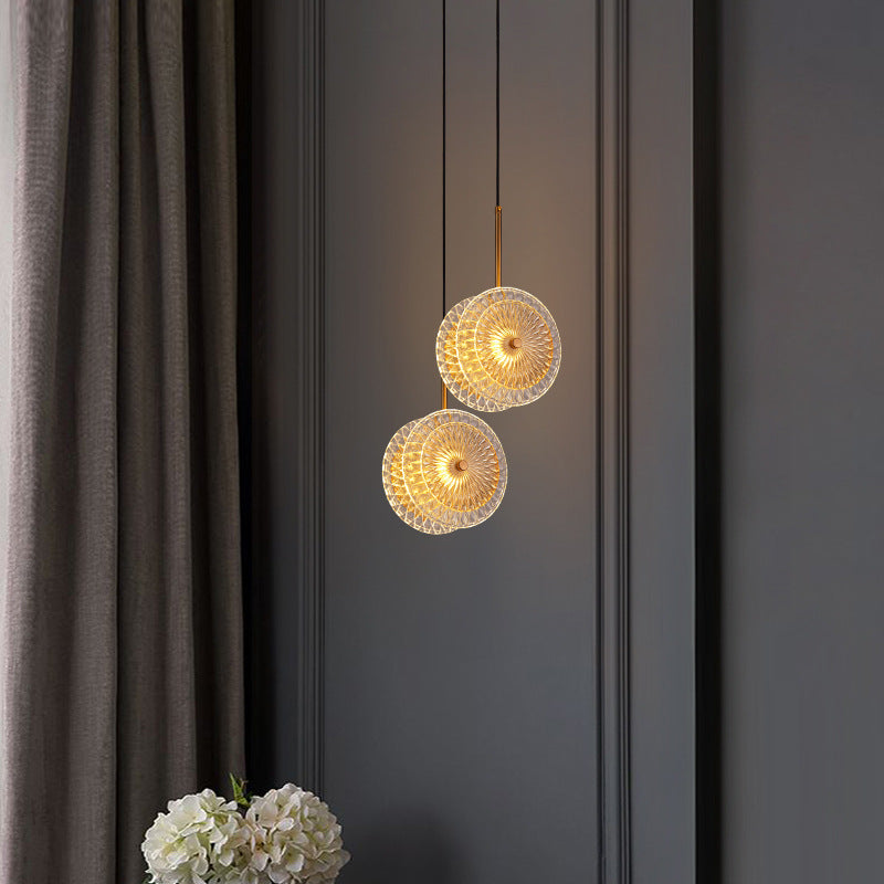 Luz de suspensión de disco de cristal Simplicidad LED colgante plateado de latón para Diner