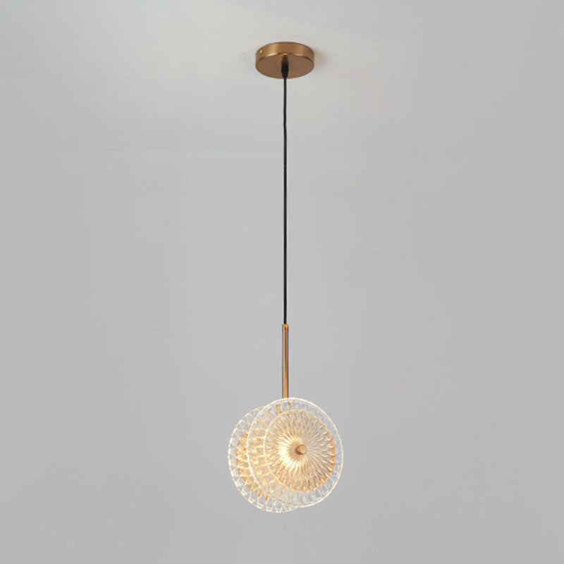 Crystal Glass Disc Suspension Light Simplicity Brass Plated LED Hanging Light for Diner