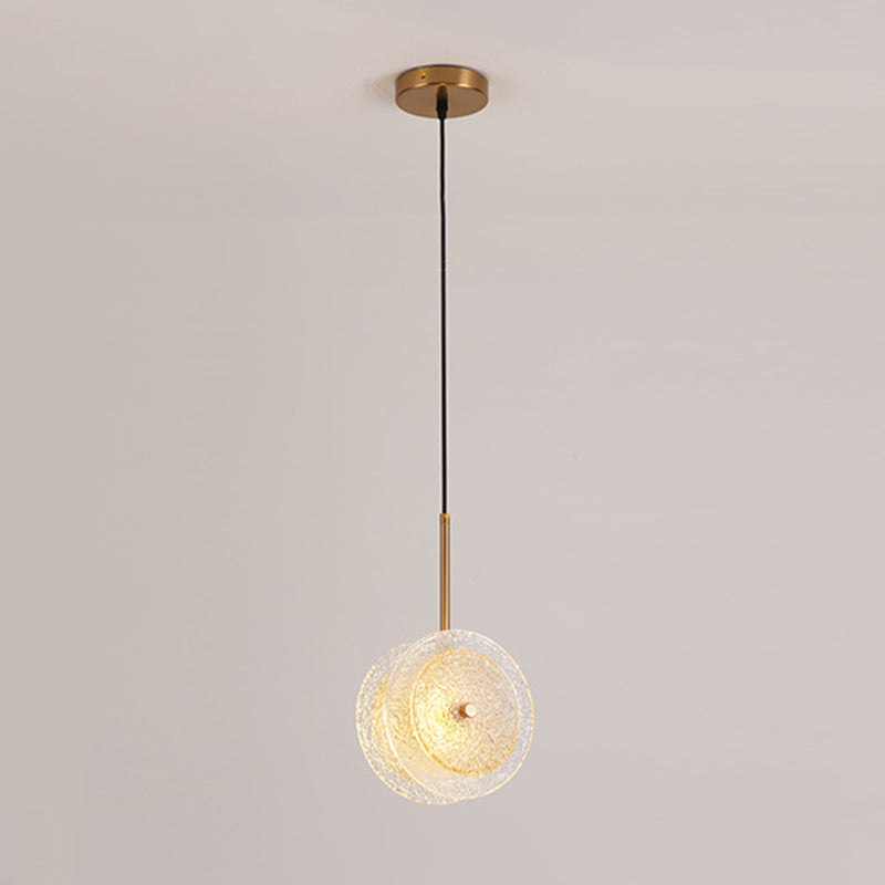 Crystal Glass Disc Suspension Light Simplicity Brass Plated LED Hanging Light for Diner