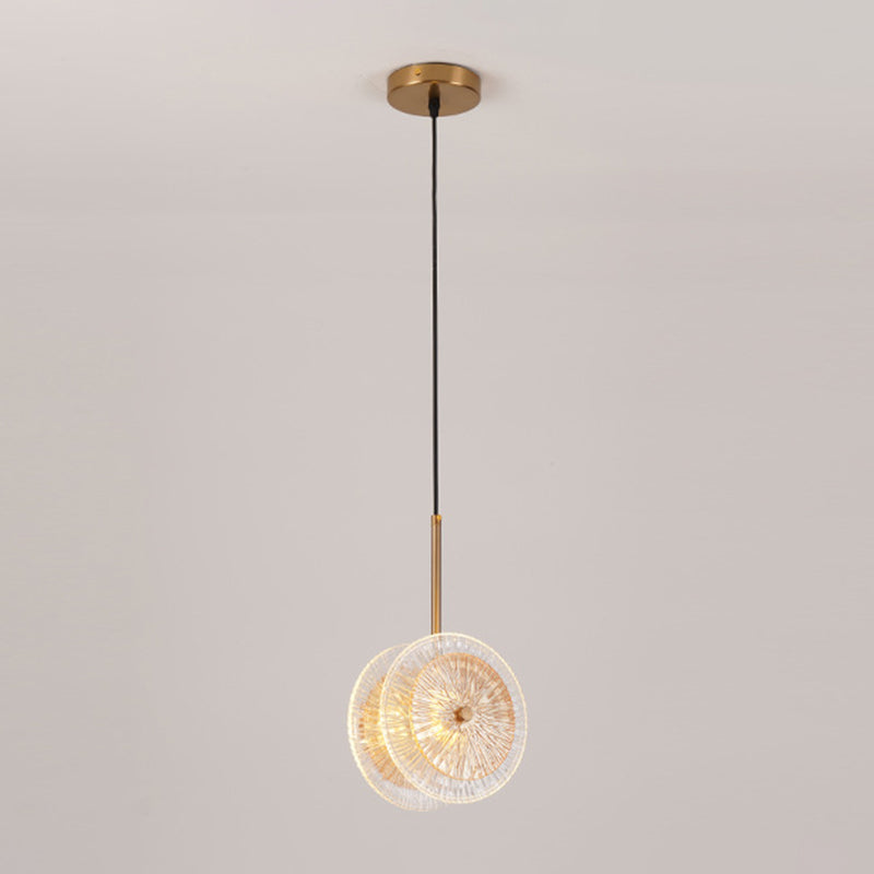 Crystal Glass Disc Suspension Light Simplicity Brass Plated LED Hanging Light for Diner
