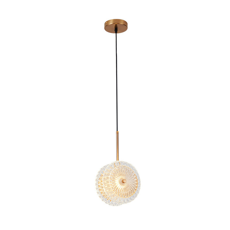 Crystal Glass Disc Suspension Light Simplicity Brass Plated LED Hanging Light for Diner