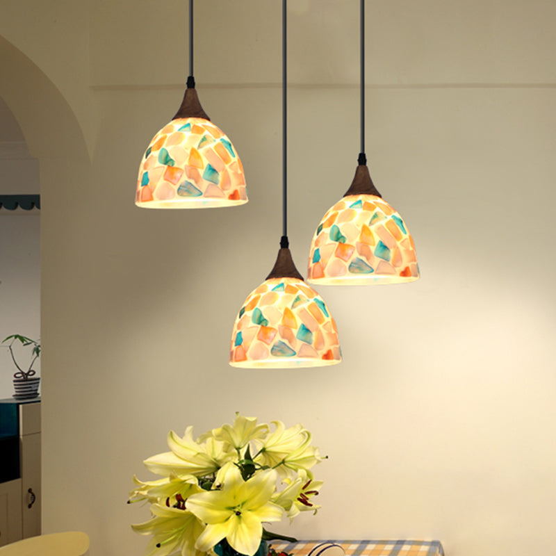 Mosaic Effect Bell Hanging Lamp Mediterranean Beige Shell Pendant Lighting for Kitchen