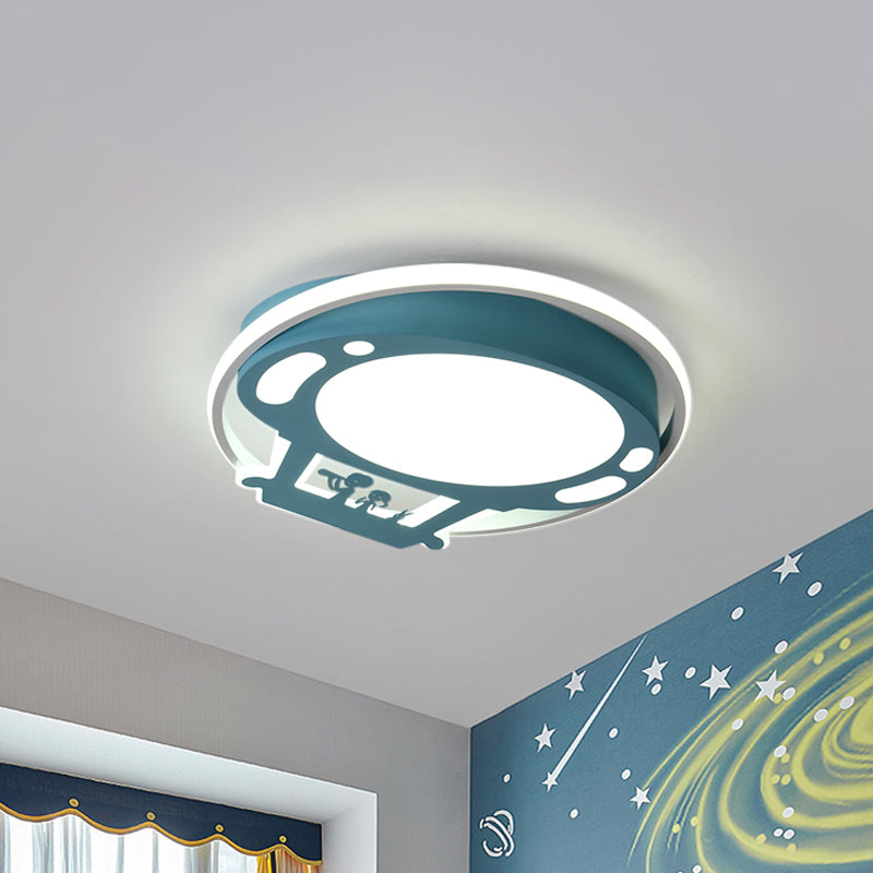 Cartoon Hot Air Ballon Flush Mount Blauw/Roze Metalen Schaduw Led Flush Plafond Licht met Frosted Diffuser