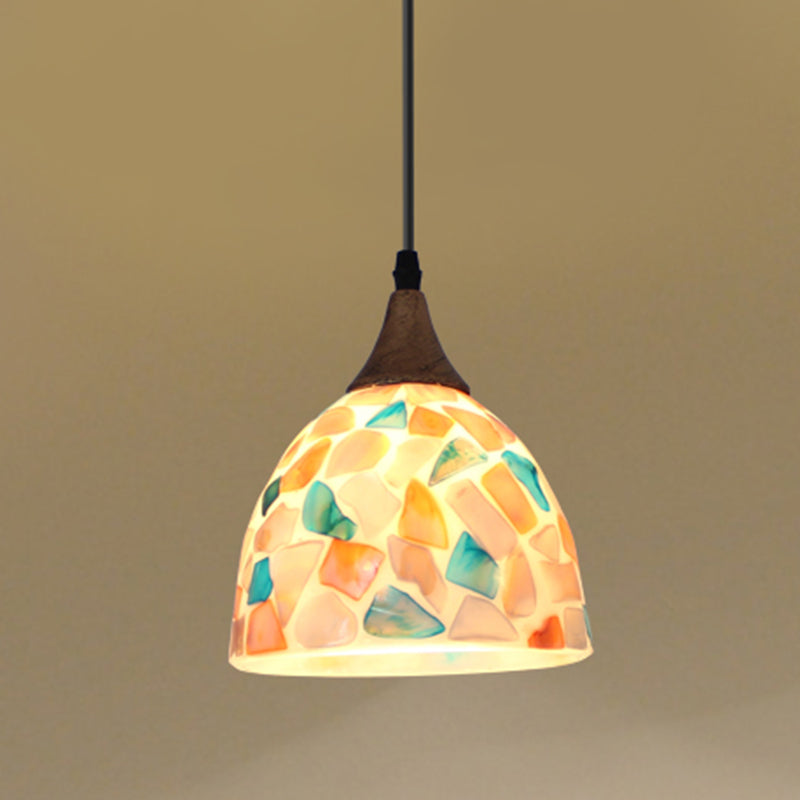 Mosaic Effect Bell Hanging Lamp Mediterranean Beige Shell Pendant Lighting for Kitchen