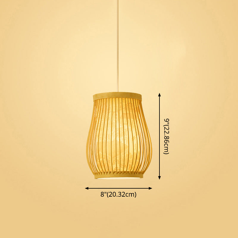 Chinoiserie gewebte Hängende Leuchten Bambus Single Tea Room Deckenleuchte mit Drucklampenkel