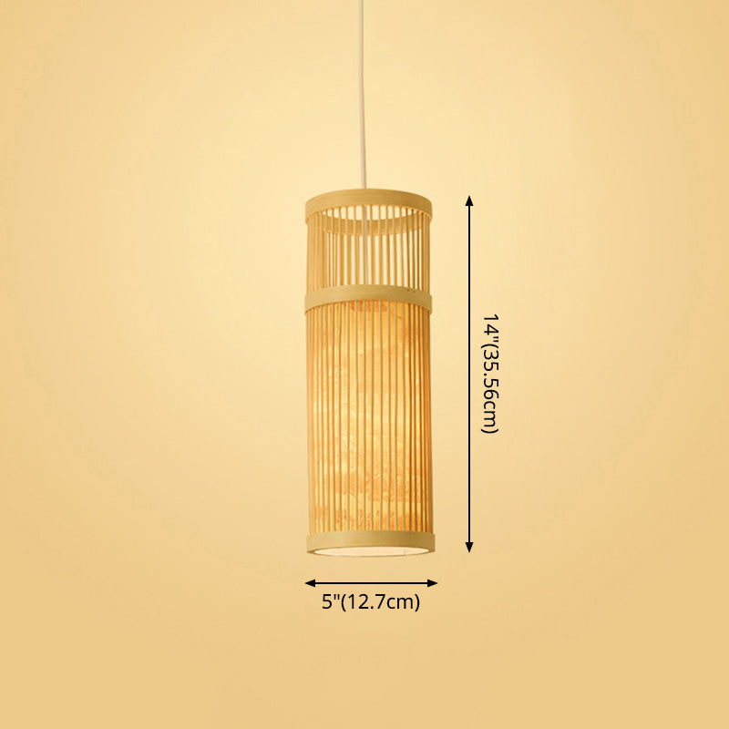 Chinoiserie gewebte Hängende Leuchten Bambus Single Tea Room Deckenleuchte mit Drucklampenkel