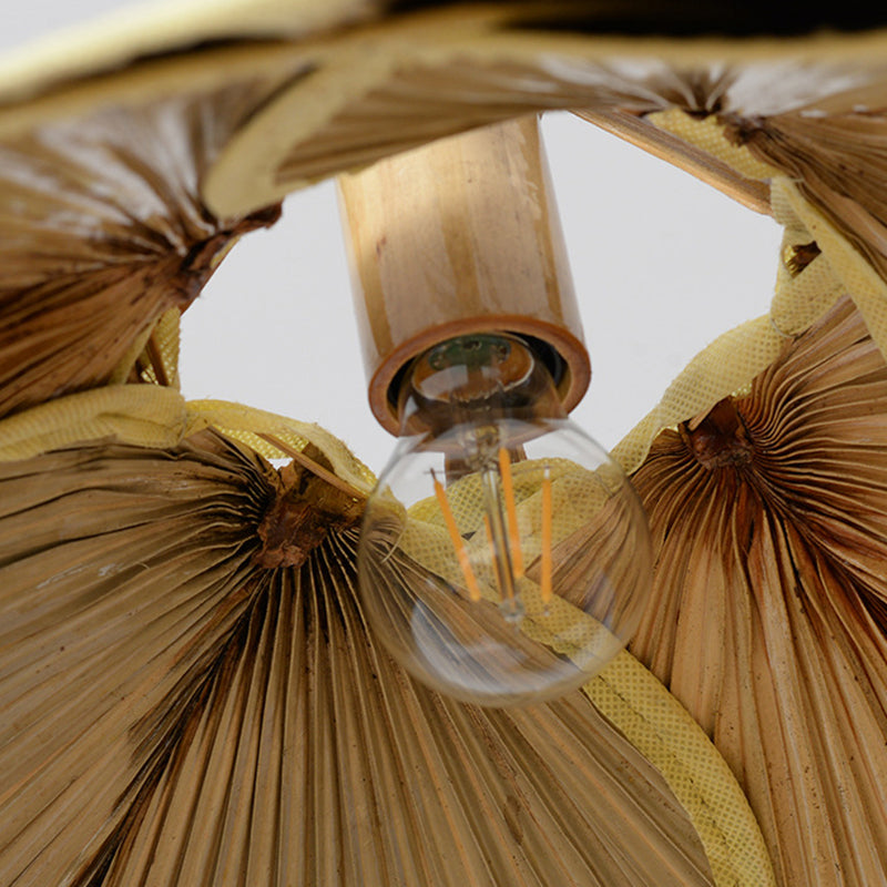 Cattail Fan Bamboo Pendant Light Chinese Style 1-Light Wood Suspension Lighting for Foyer