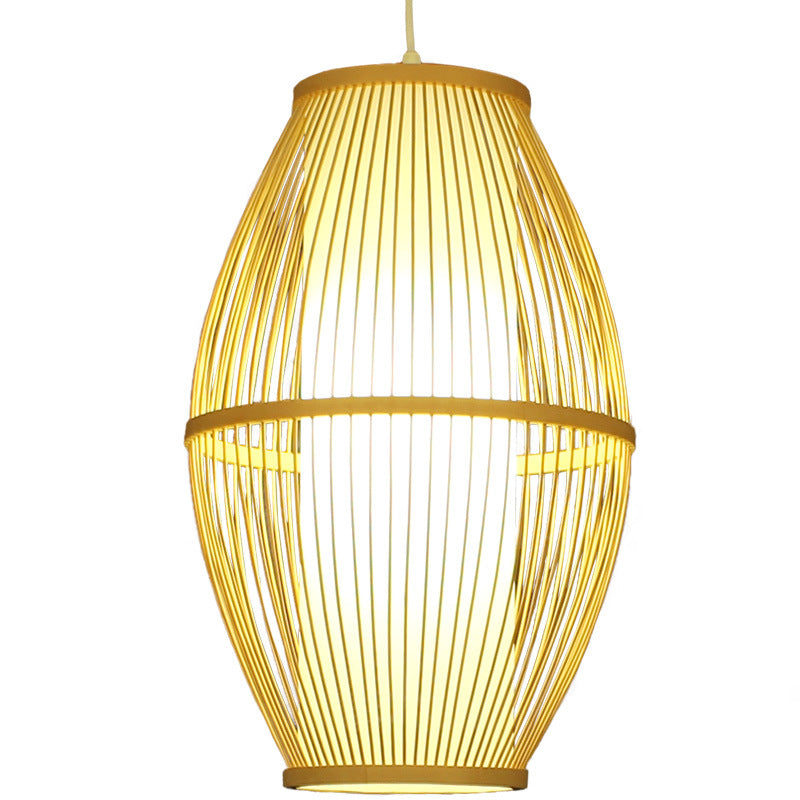 Simplicity Oval Pendant Ceiling Light Bamboo 1 Bulb Restaurant Hanging Light in Wood
