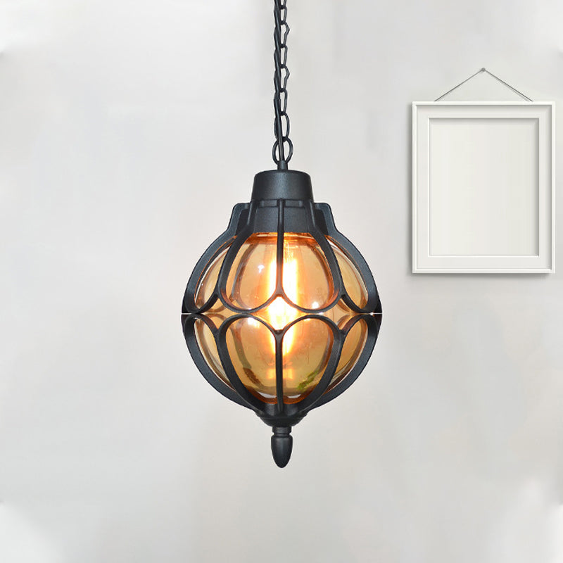 1 Licht 7 "/9"/11 "Weitkugel Anhängerlampe Vintage Bernstein Glashängung Lampe in Schwarz/Bronze/Gold