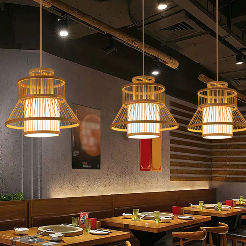Wood Flared Pendant Light Fixture Nordic 1-Light Bamboo Suspension Light for Diner