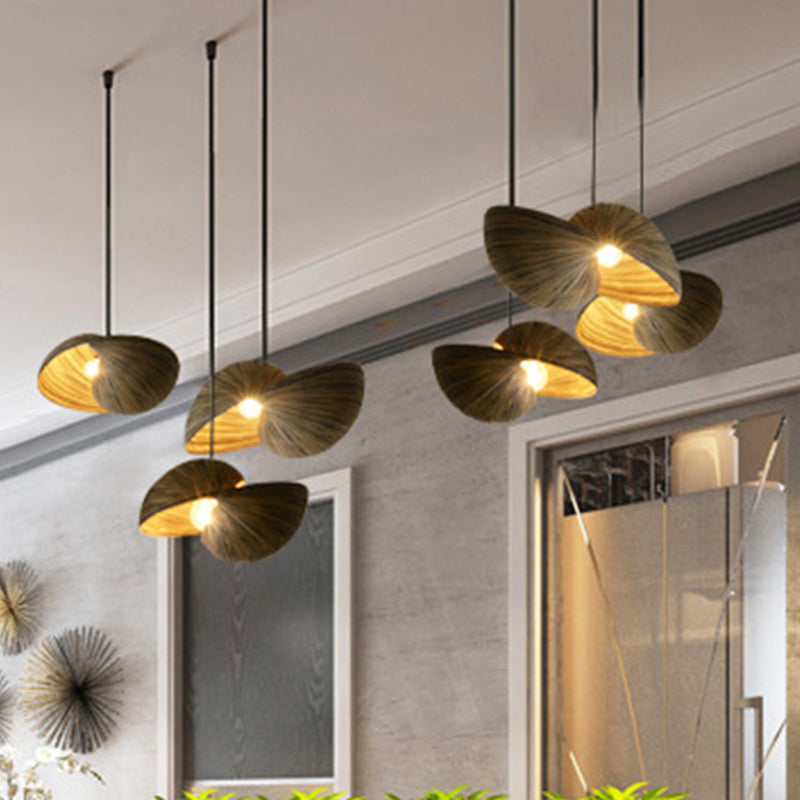 Neuheit Muschelform Bambus Anhänger Südostasien 1 Kopfbraun hängende Licht für Diner