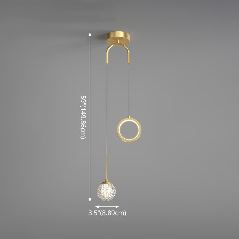 Glass Ball and Ring LED Pendant Minimalist 2-Light Gold Starry Suspension Light for Bedroom