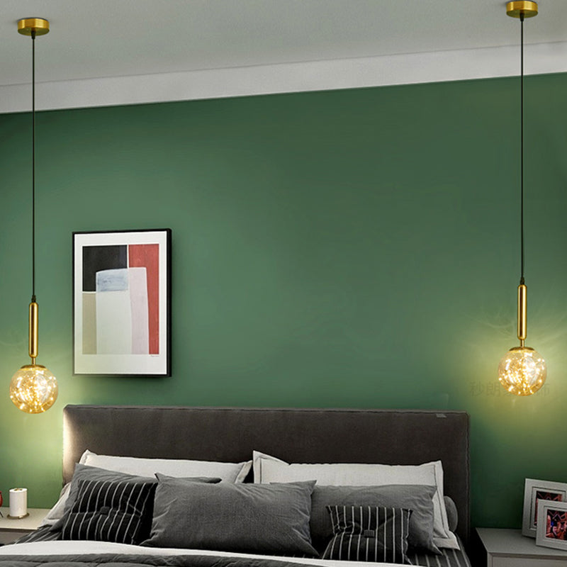 Amber Glass Ball Pendulum Light Nordic 1 Head LED Hanging Pendant with Starry String