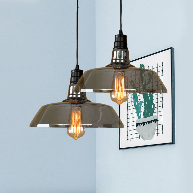 1 Lulb Fumo Grey Glass Glass Light Industrial Black Black Alabod Sospension Accensione
