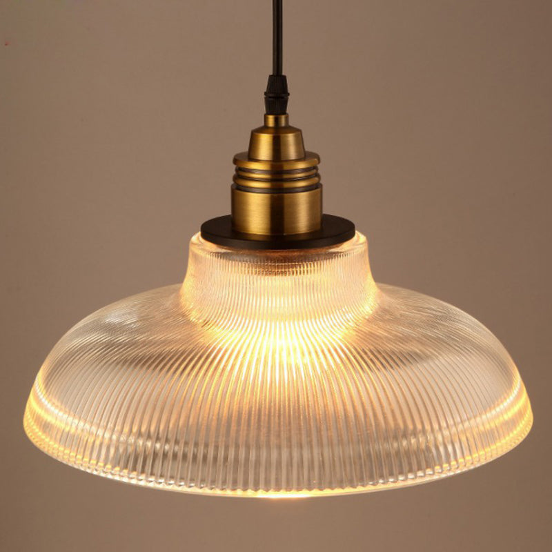 Bowl -vormige café hanglampverlichting retro helder gestreepte glas met één koper hanglamp