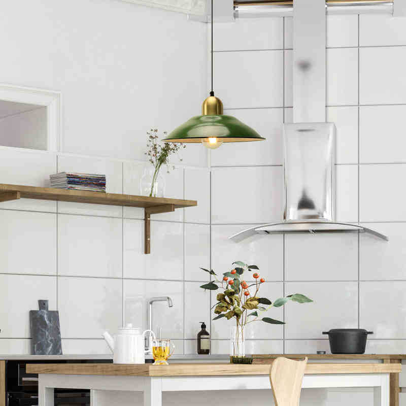 Lampada a sospensione ombreggiata verde ombreggiata in metallo retrò a 1 lucciola lampada appesa