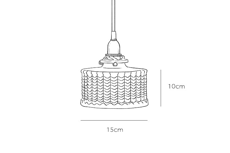 Fish-bone Texture Glass Hanging Light Brass Drum Shade Pendant Lamp for Bedroom Dining Room