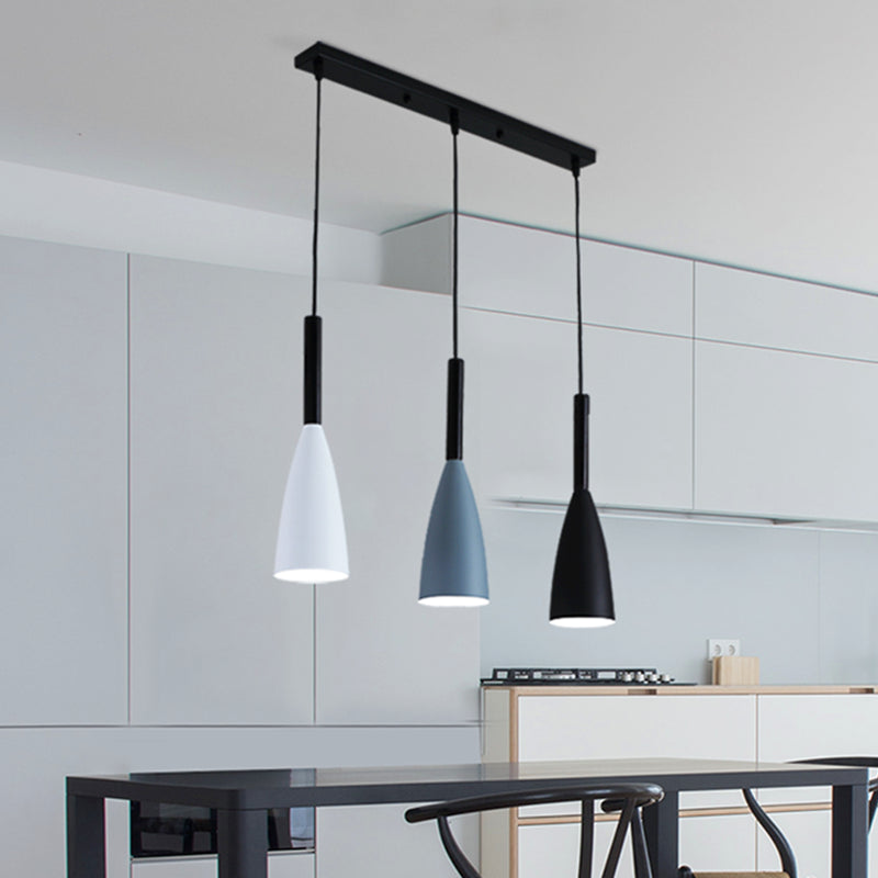 Lámpara de suspensión de 3 luces de tono de metal de estilo macarrón
