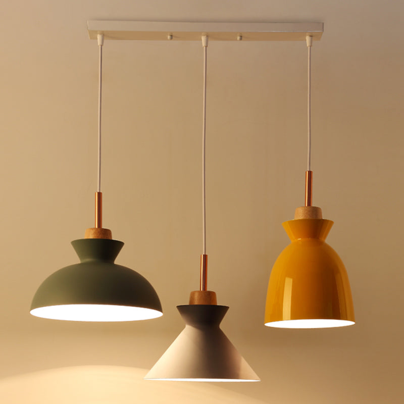 3-Light Macaroon Style Hanging Light Aluminum Shade Nordic Simplicity Pendant Light in Multi Color for Dining Room Bedroom