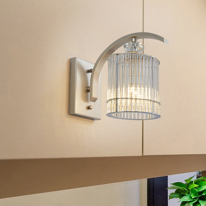 1 lampe murale cylindrique de tête avec un éclairage mural moderniste à l'ombre en cristal transparent en or