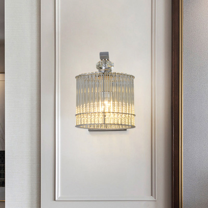 1 lampe murale cylindrique de tête avec un éclairage mural moderniste à l'ombre en cristal transparent en or
