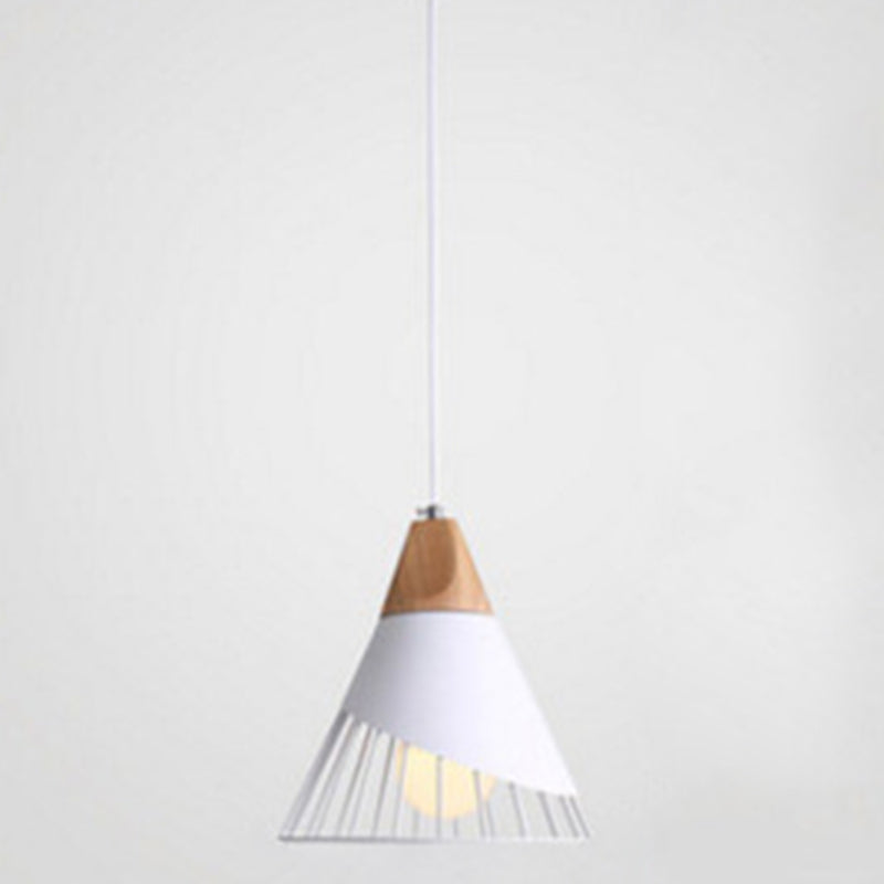 1 Light Macaroon Hanging Light Nordic Minimalist Solid Wood Bedroom Pendant Lamp with Iron Hollow Lampshade
