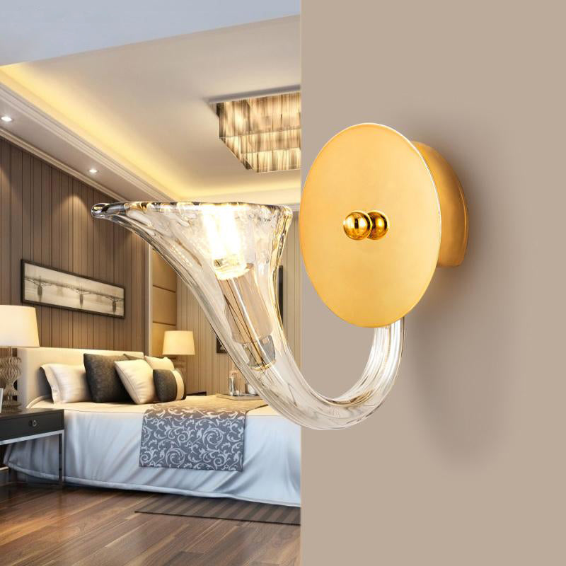 Brazo curvo Clear Glass Diseño Luz de luz Contemporánea 1 Luz de pared ligera en acabado de oro para corredor