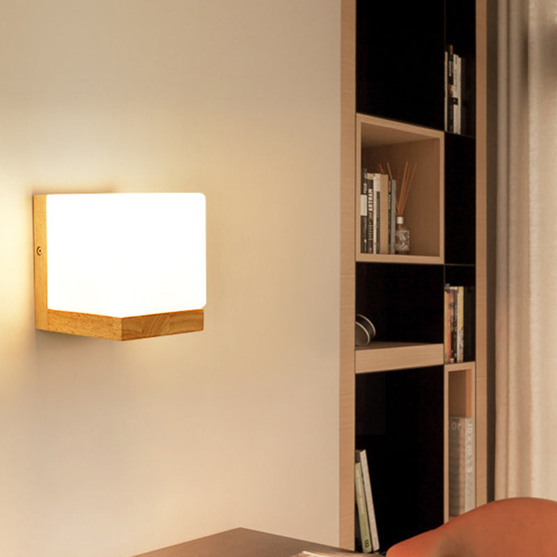 Modern Style Nordic Solid Wooden Sconce Cube Shape LED Wall Mounted Lamp for Bedroom