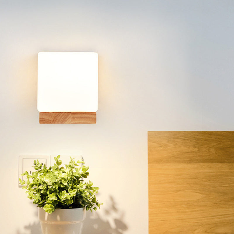 Modern Style Nordic Solid Wooden Sconce Cube Shape LED Wall Mounted Lamp for Bedroom