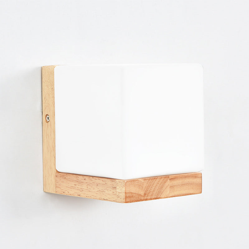 Modern Style Nordic Solid Wooden Sconce Cube Shape LED Wall Mounted Lamp for Bedroom