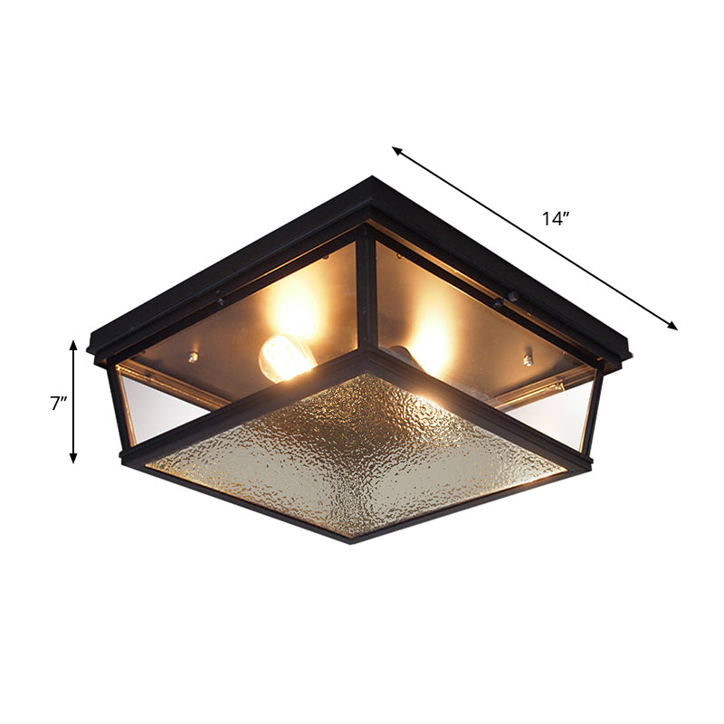 Industrielle quadratische Deckenleuchte mit Metallrahmen Schwarz 2 Lichter Flush Mount Licht