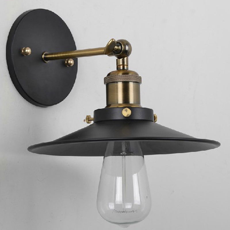 Vintage Industrial Style Sconce Single Light with Shallow Round Flared Metal Shade Wall Lamp for Bar