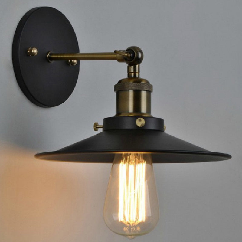 Luz individual de estilo industrial vintage con lámpara de pared de sombra de metal acampanado redondo y poco profundo para barra