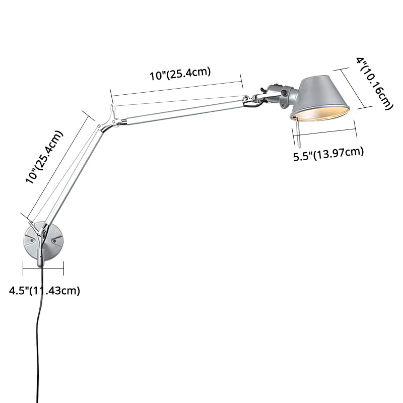 Innenkernwandleuchter 1 Kopf Silber Finish Verstellbares Arm Metall Wandmontage Leslicht