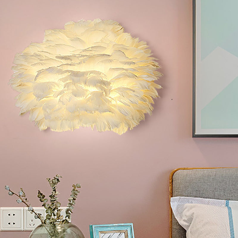 Home Decoration Wall Lamp Modern Ambient Lighting White Feather Sconce for Living Room Bedroom