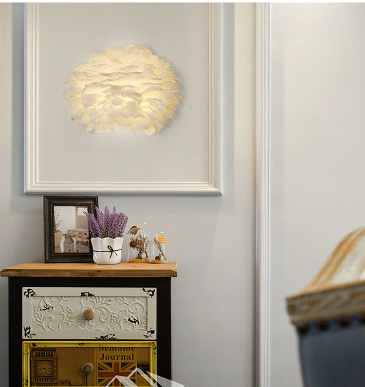Home Decoration Wall Lamp Modern Ambient Lighting White Feather Sconce for Living Room Bedroom