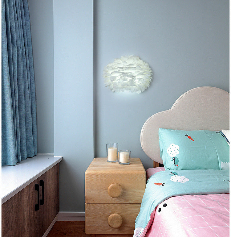 Home Decoration Wall Lamp Modern Ambient Lighting White Feather Sconce for Living Room Bedroom