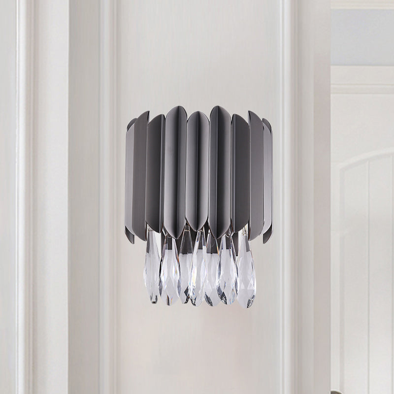 K9 Funzione illuminazione da parete con lacrima di cristallo clewrop apparecchi moderni a 2 luci da letto lampada montata in nero in nero