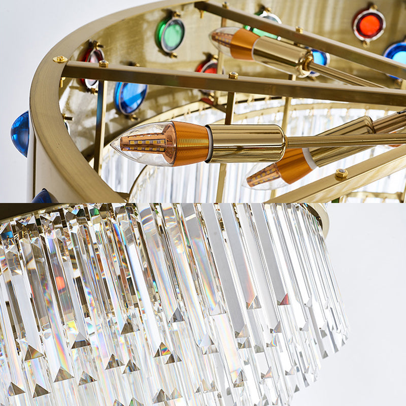 Araña colgante de tambor de metal con decoración de gemas Cristal modernista 8 cabezas encimera en oro